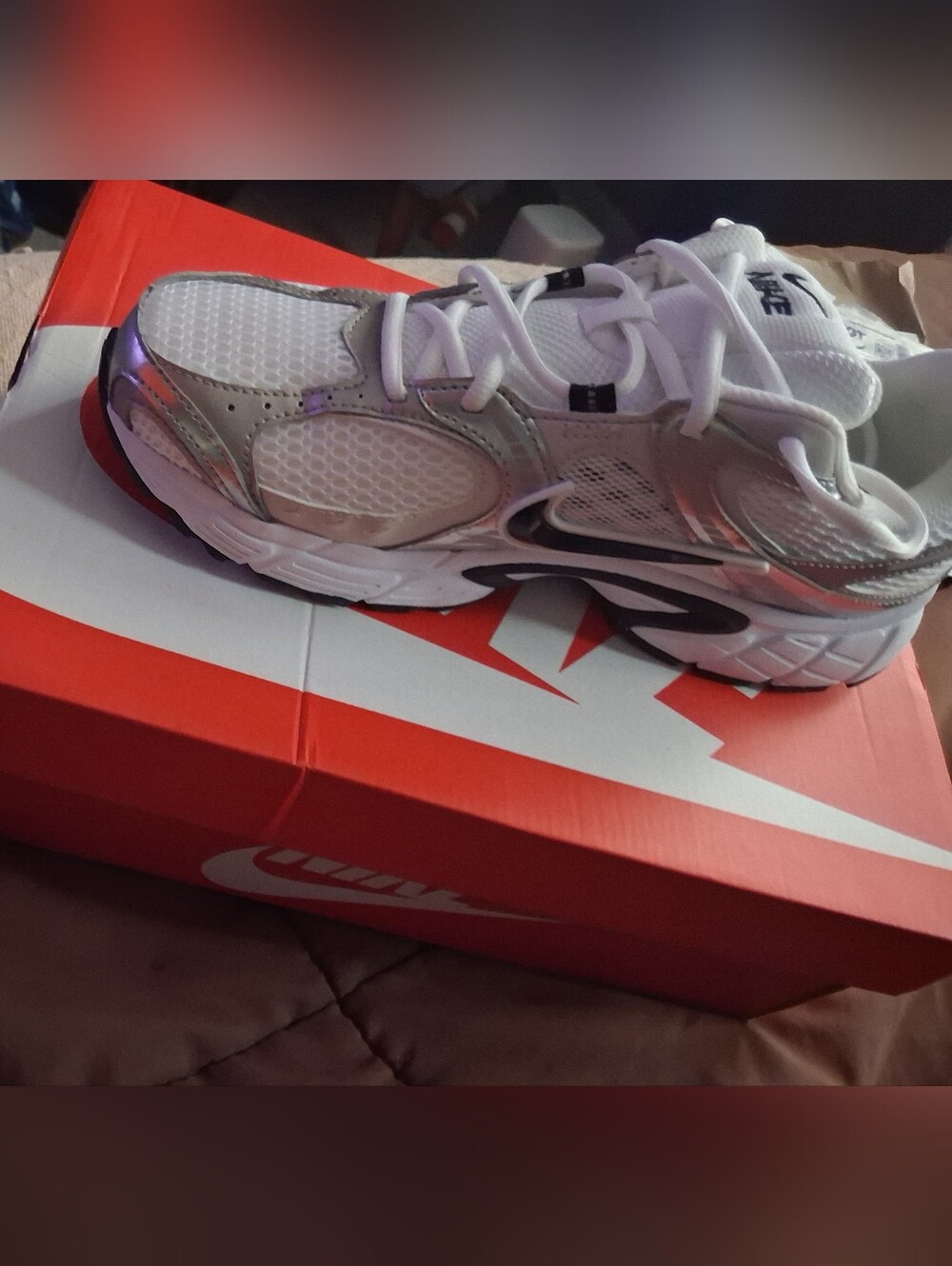 Nike White and Silver Athletic Sneakers